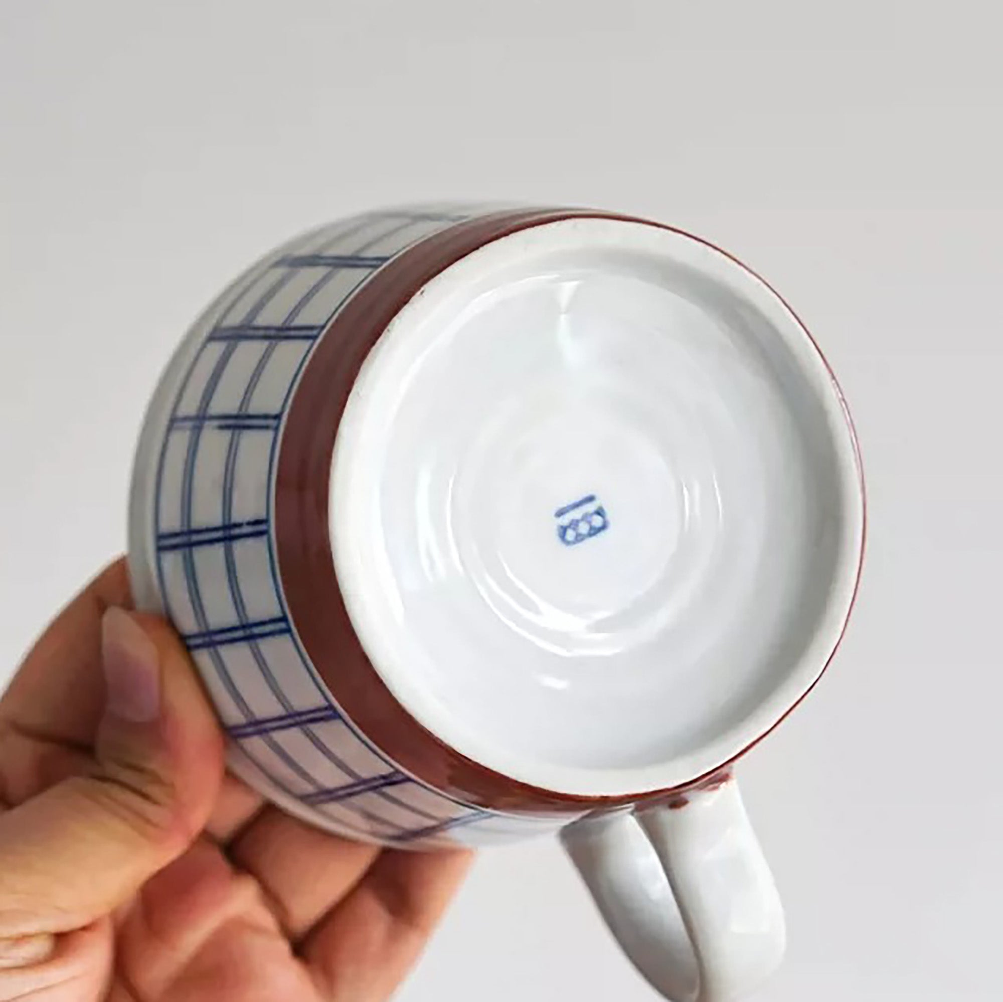 Tasse Minoyaki motif arbres et carreaux peint à la main