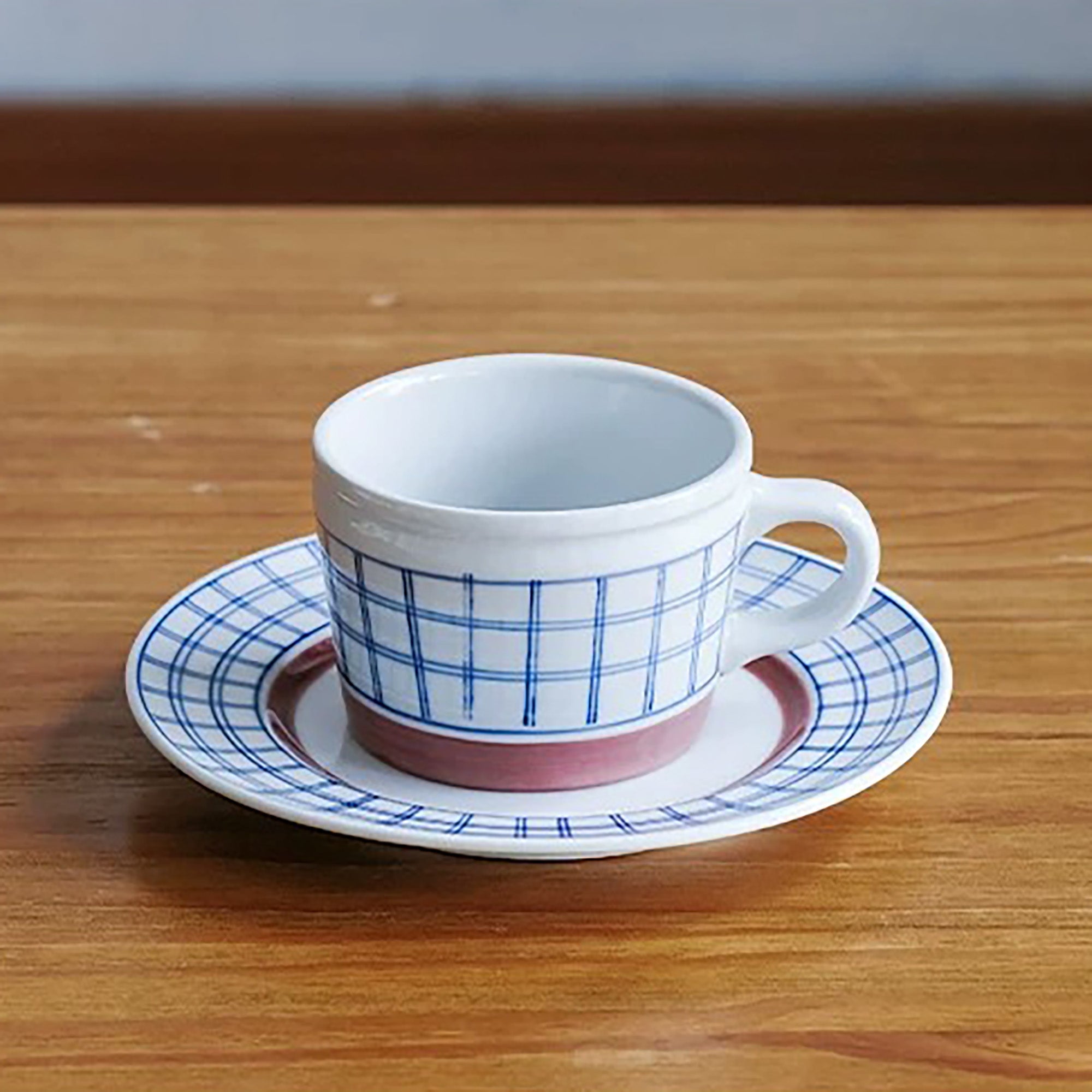Tasse Minoyaki motif arbres et carreaux peint à la main