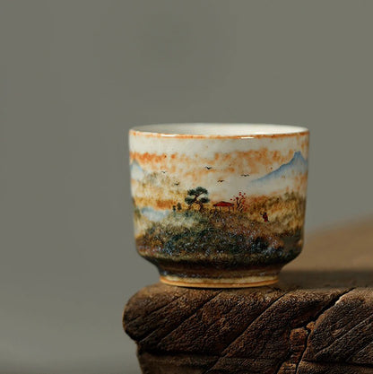 Tasse maître en porcelaine Jingdezhen décor feu nuage peinte à la main