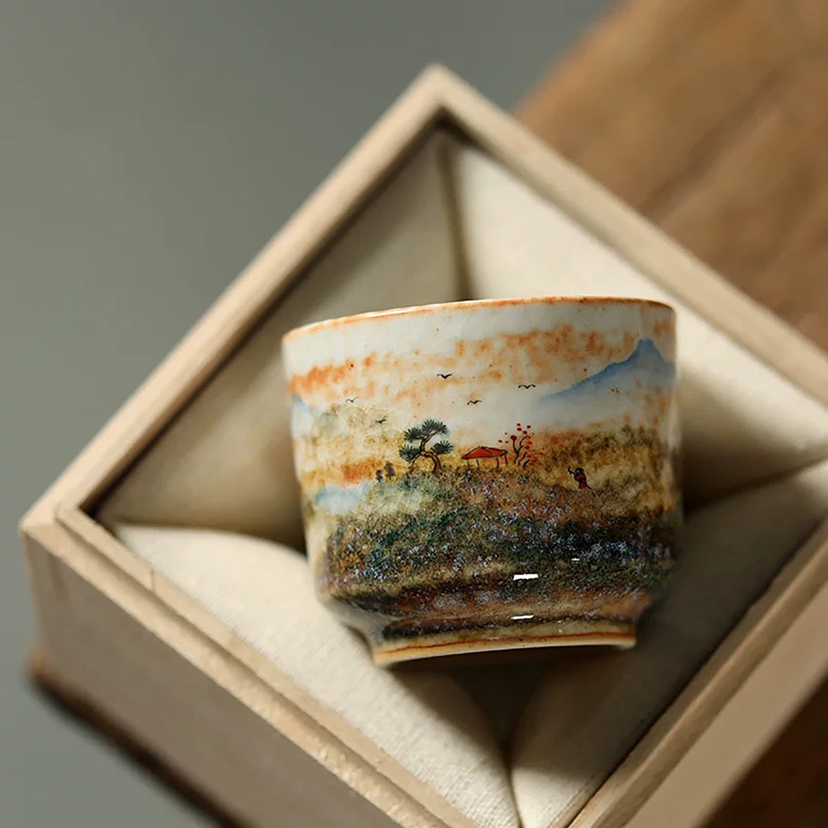 Tasse maître en porcelaine Jingdezhen décor feu nuage peinte à la main