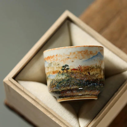 Tasse maître en porcelaine Jingdezhen décor feu nuage peinte à la main