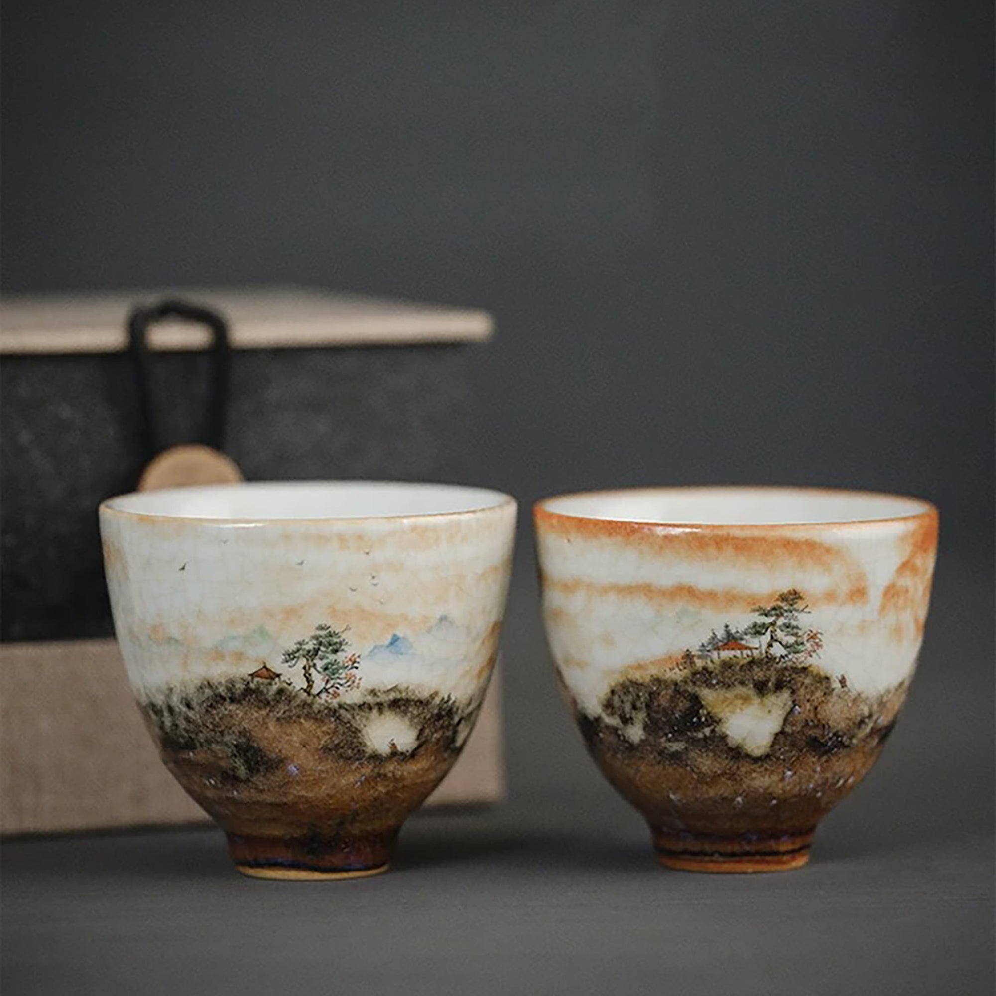 Tasse maître en porcelaine Jingdezhen décor feu nuage peinte à la main