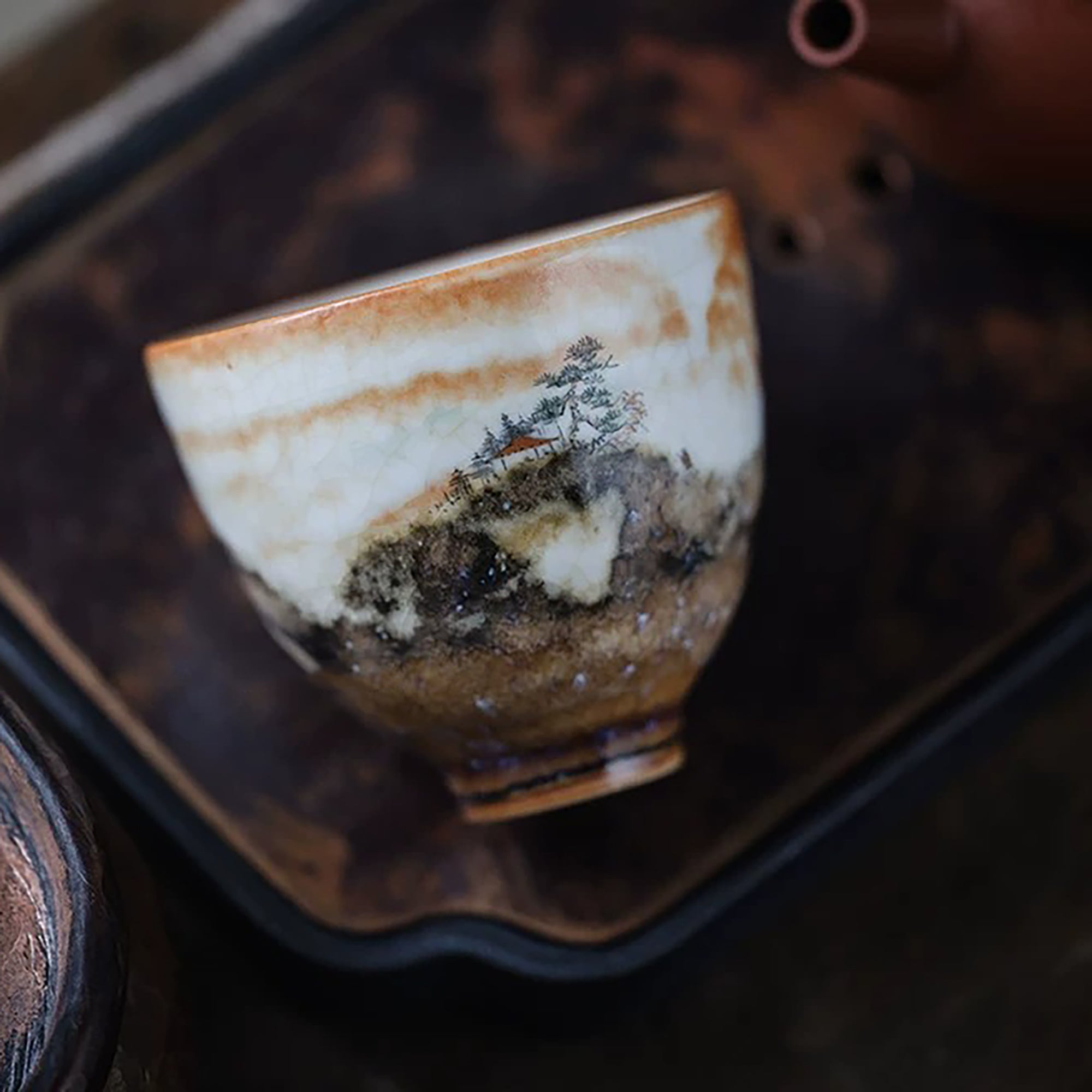 Tasse maître en porcelaine Jingdezhen décor feu nuage peinte à la main