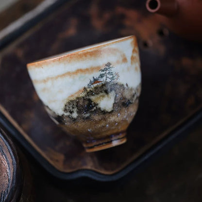 Tasse maître en porcelaine Jingdezhen décor feu nuage peinte à la main