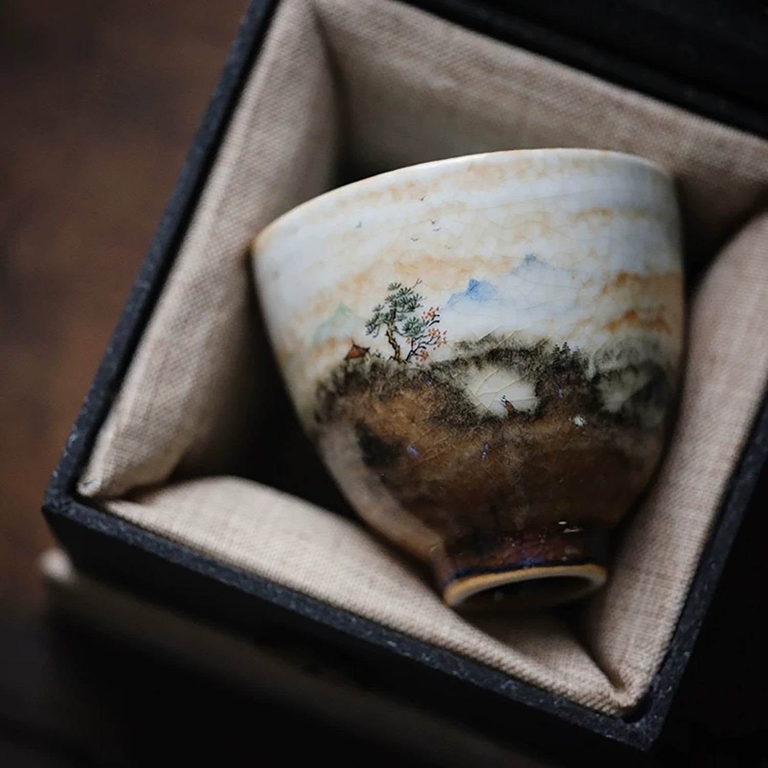 Tasse maître en porcelaine Jingdezhen décor feu nuage peinte à la main