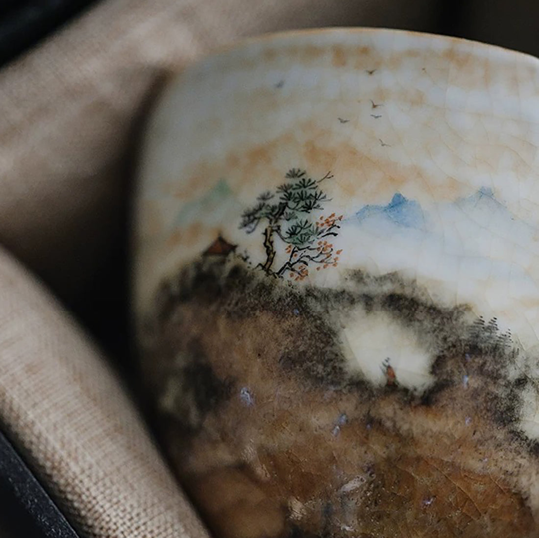 Tasse maître en porcelaine Jingdezhen décor feu nuage peinte à la main