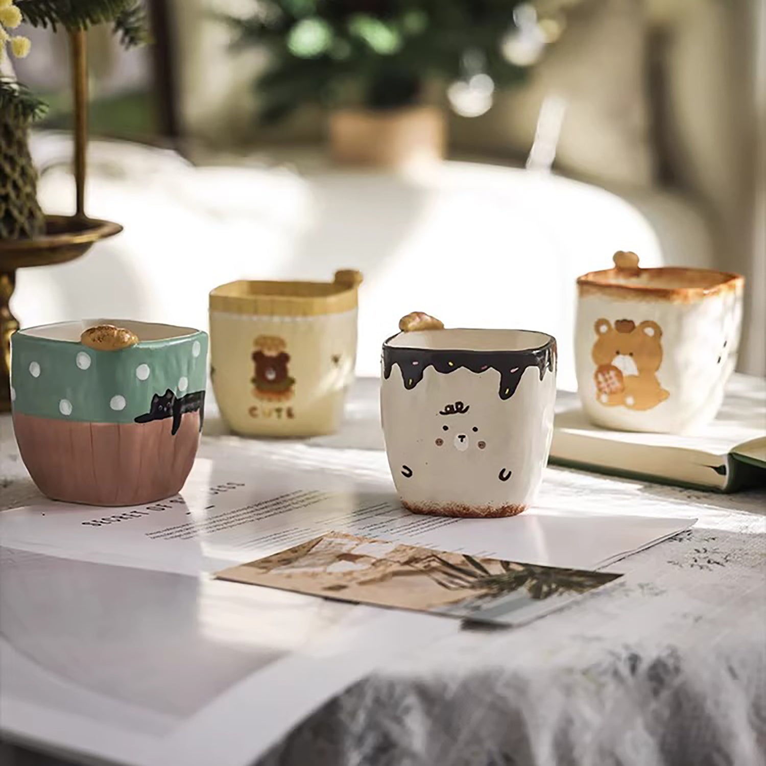 Tasse à café artisanale avec décor pain en relief