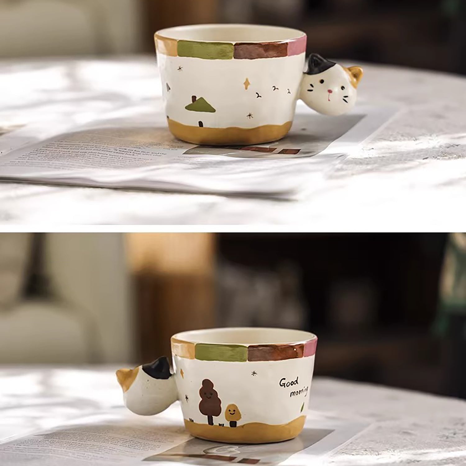 Tasse à café artisanale avec décor pain en relief