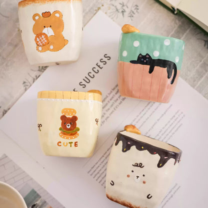 Tasse à café artisanale avec décor pain en relief