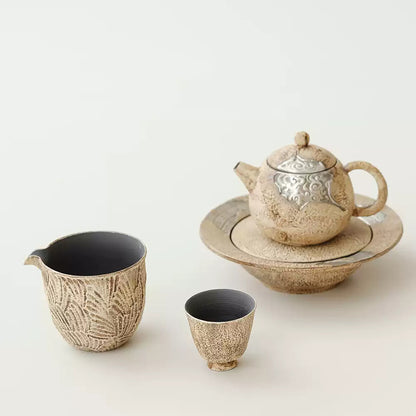 Tasse à partager effet pierre Kohiki à motif plume sculpté main