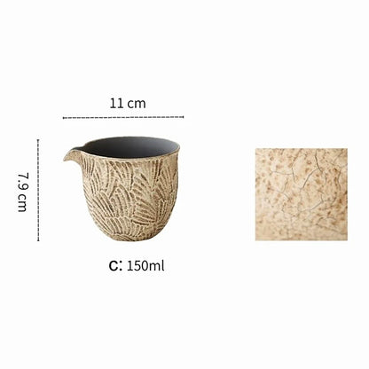 Tasse à partager effet pierre Kohiki à motif plume sculpté main