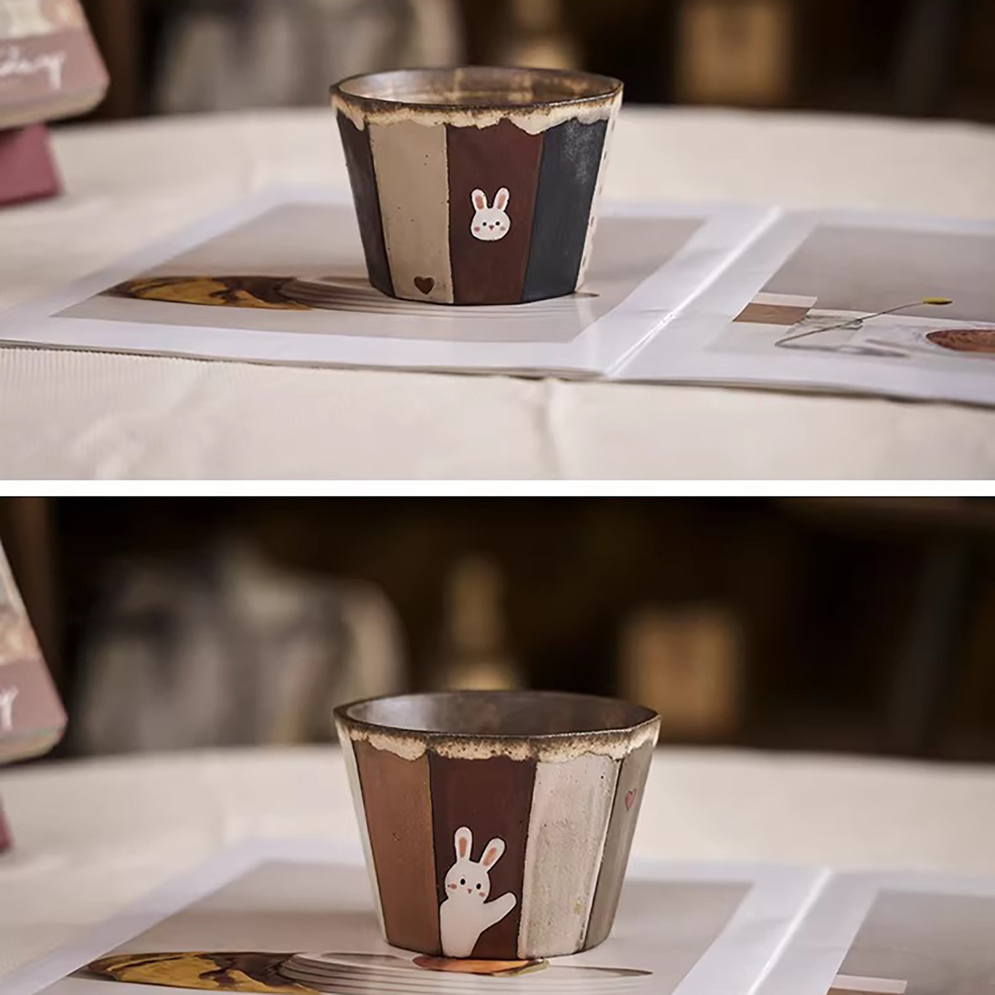Tasse à café vintage en argile violette peinte à la main