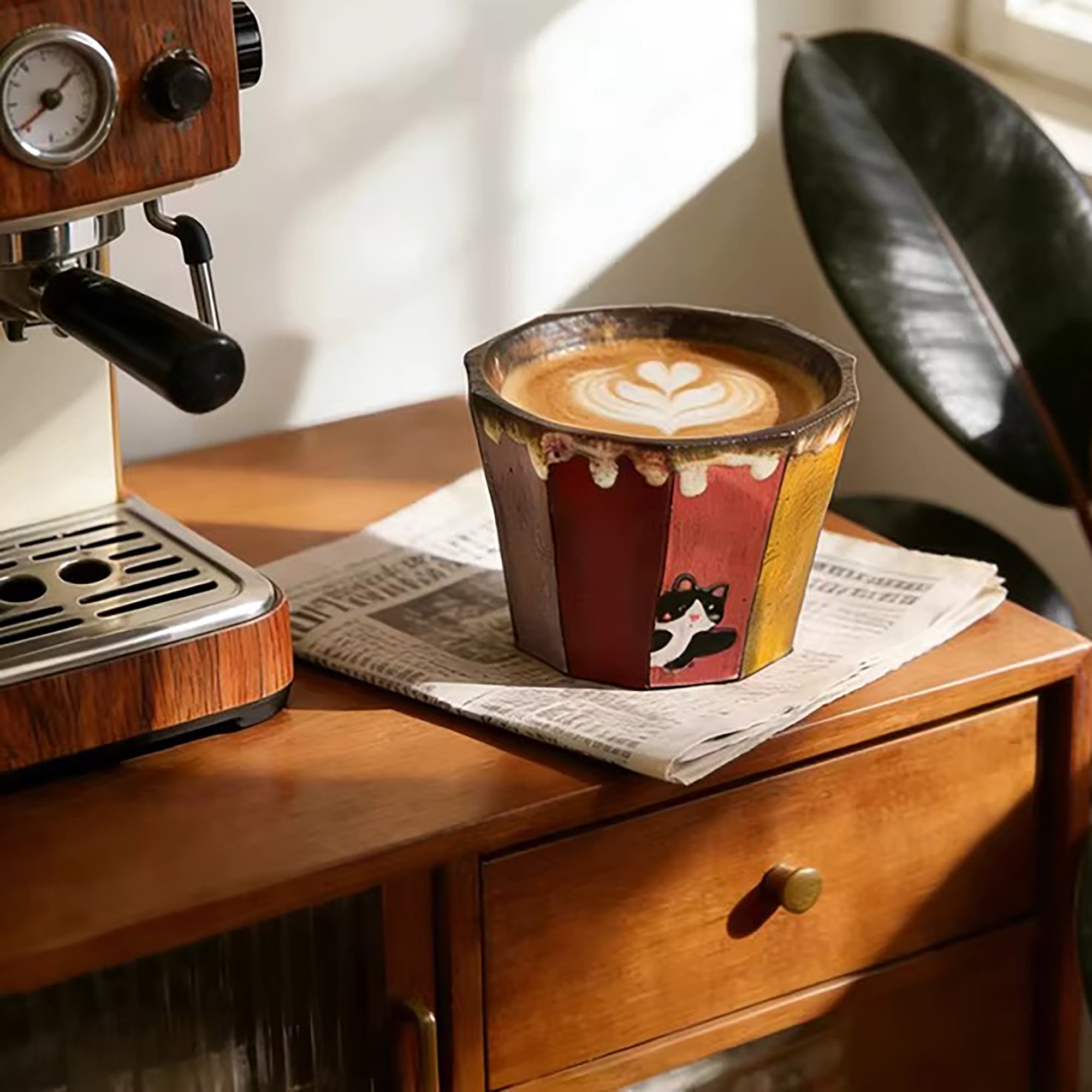Tasse à café vintage en argile violette peinte à la main