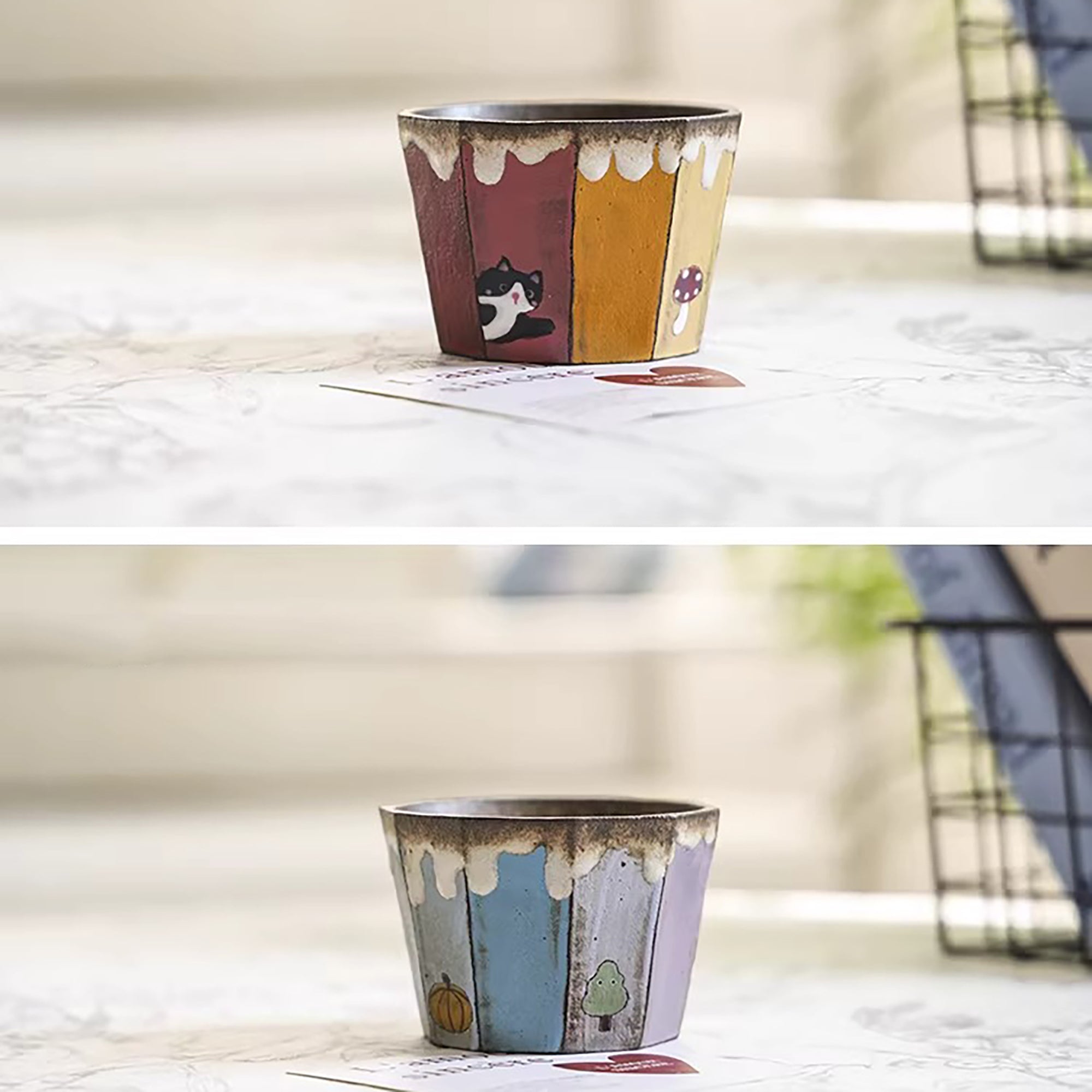 Tasse à café vintage en argile violette peinte à la main