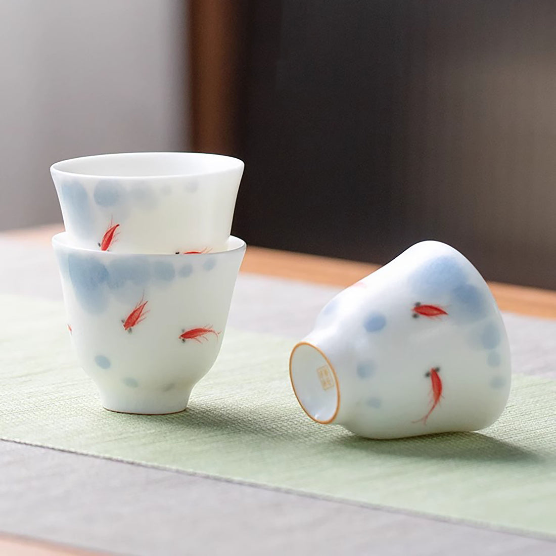 Tasse à thé en porcelaine RU avec motif de poisson bonheur