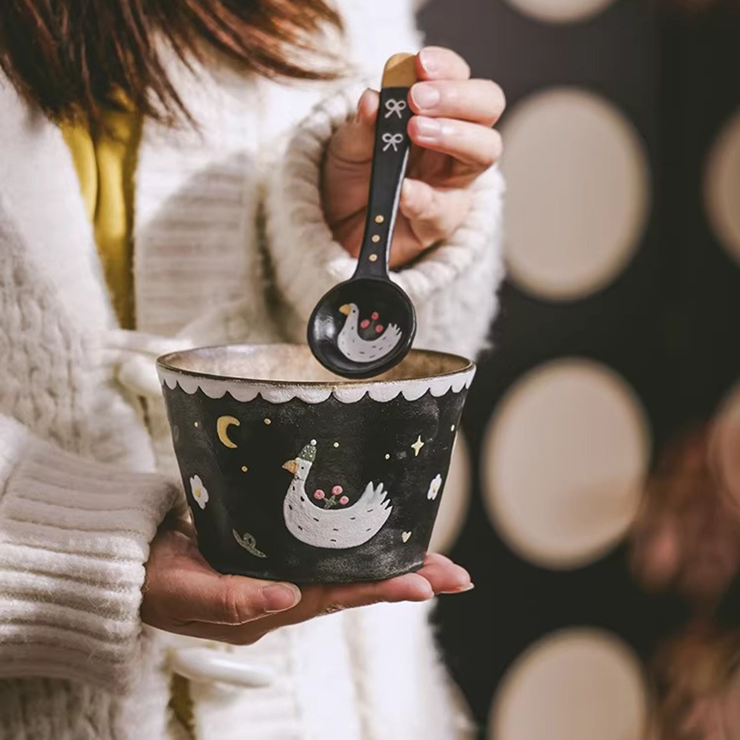 Tasse en céramique argile violette série Nuit &amp; Oiseau blanc