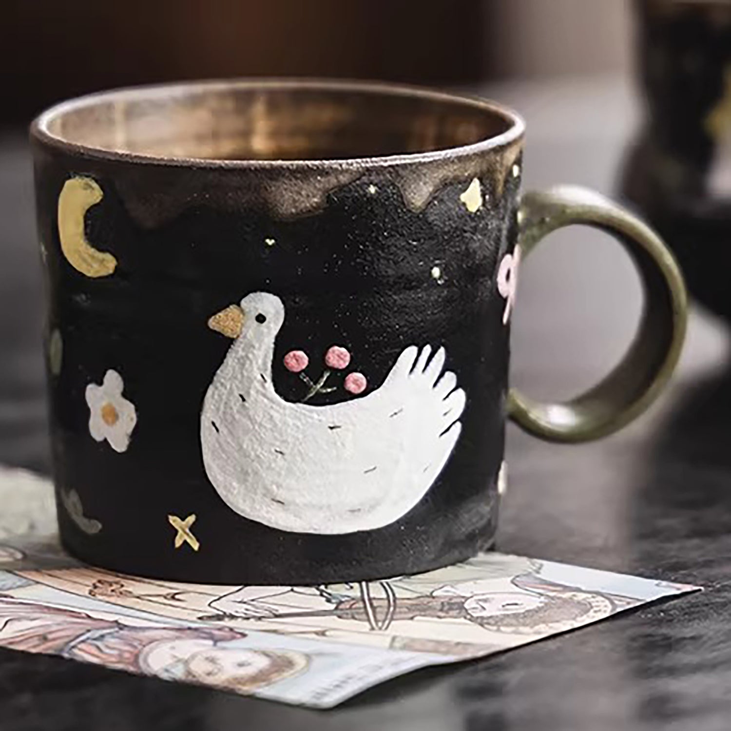 Tasse en céramique argile violette série Nuit &amp; Oiseau blanc