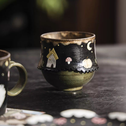 Tasse en céramique argile violette série Nuit &amp; Oiseau blanc