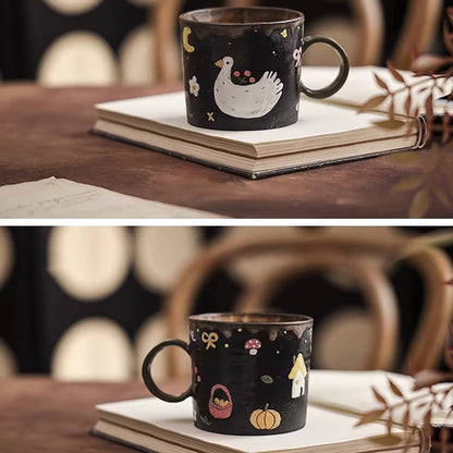 Tasse en céramique argile violette série Nuit &amp; Oiseau blanc