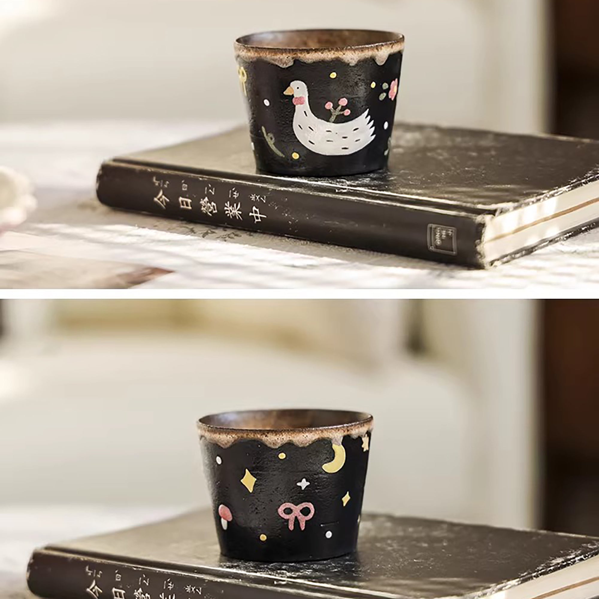 Tasse en céramique argile violette série Nuit &amp; Oiseau blanc