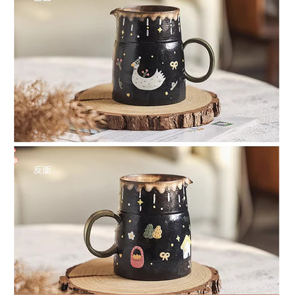 Tasse en céramique argile violette série Nuit &amp; Oiseau blanc