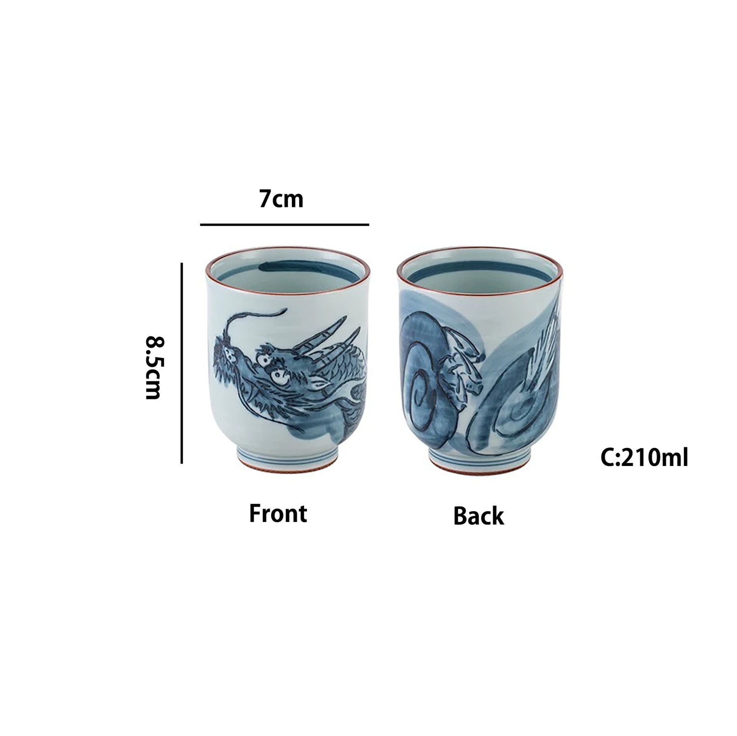 Tasse à thé Gakō-gama motif dragon bleu