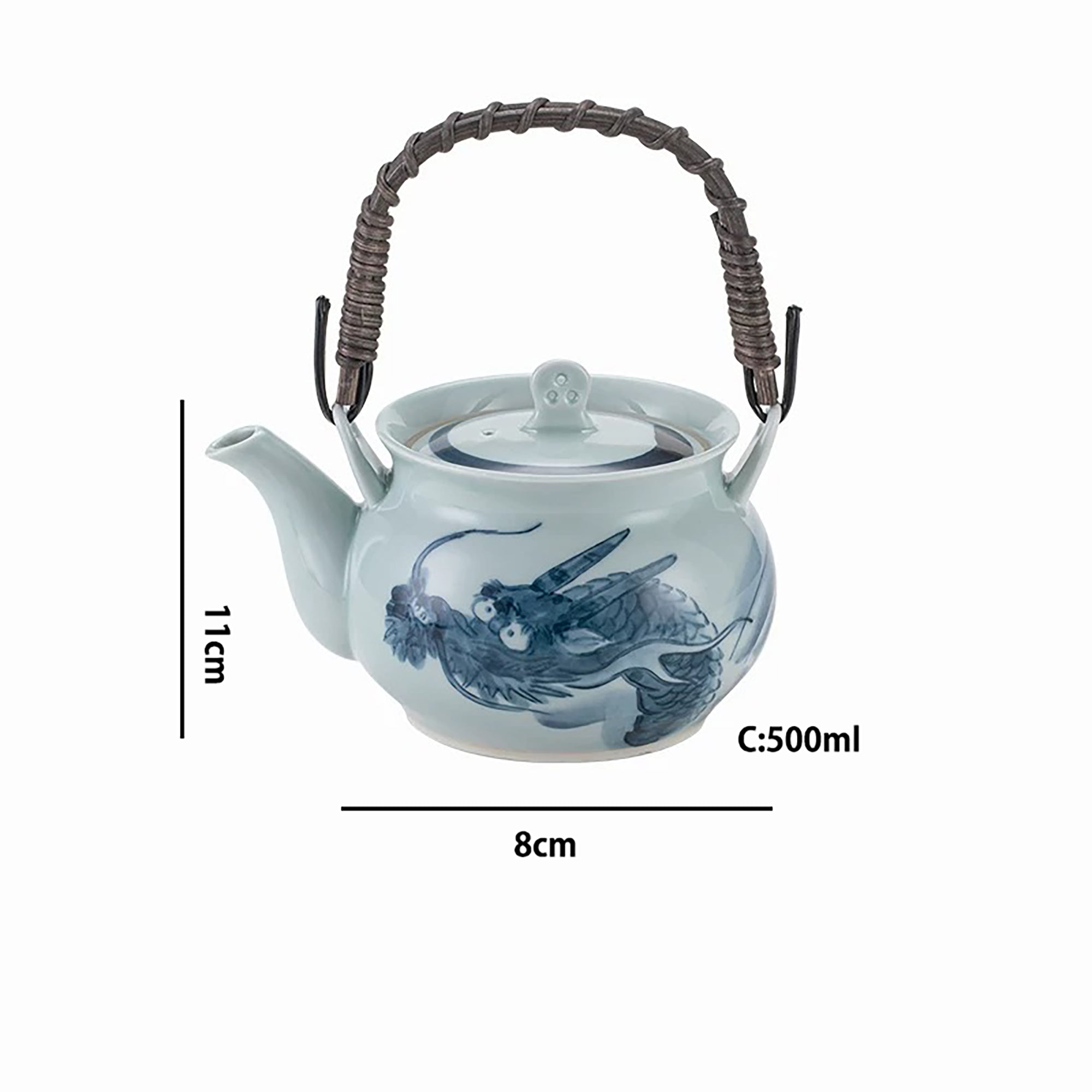 Service à thé Gakō-gama motif dragon bleu