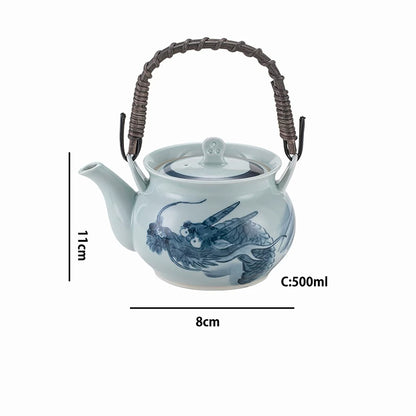 Service à thé Gakō-gama motif dragon bleu