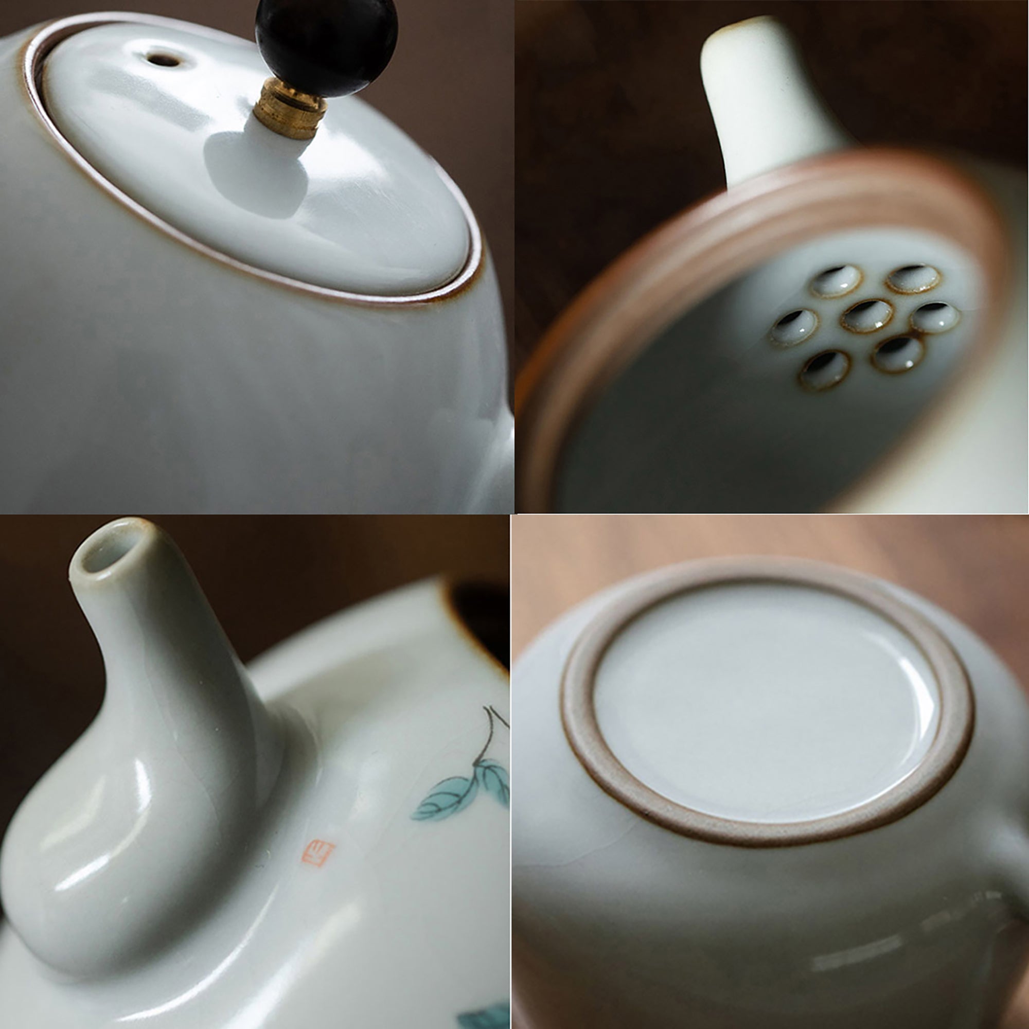 Théière en porcelaine Ru avec Motif de chat dessiné à la main