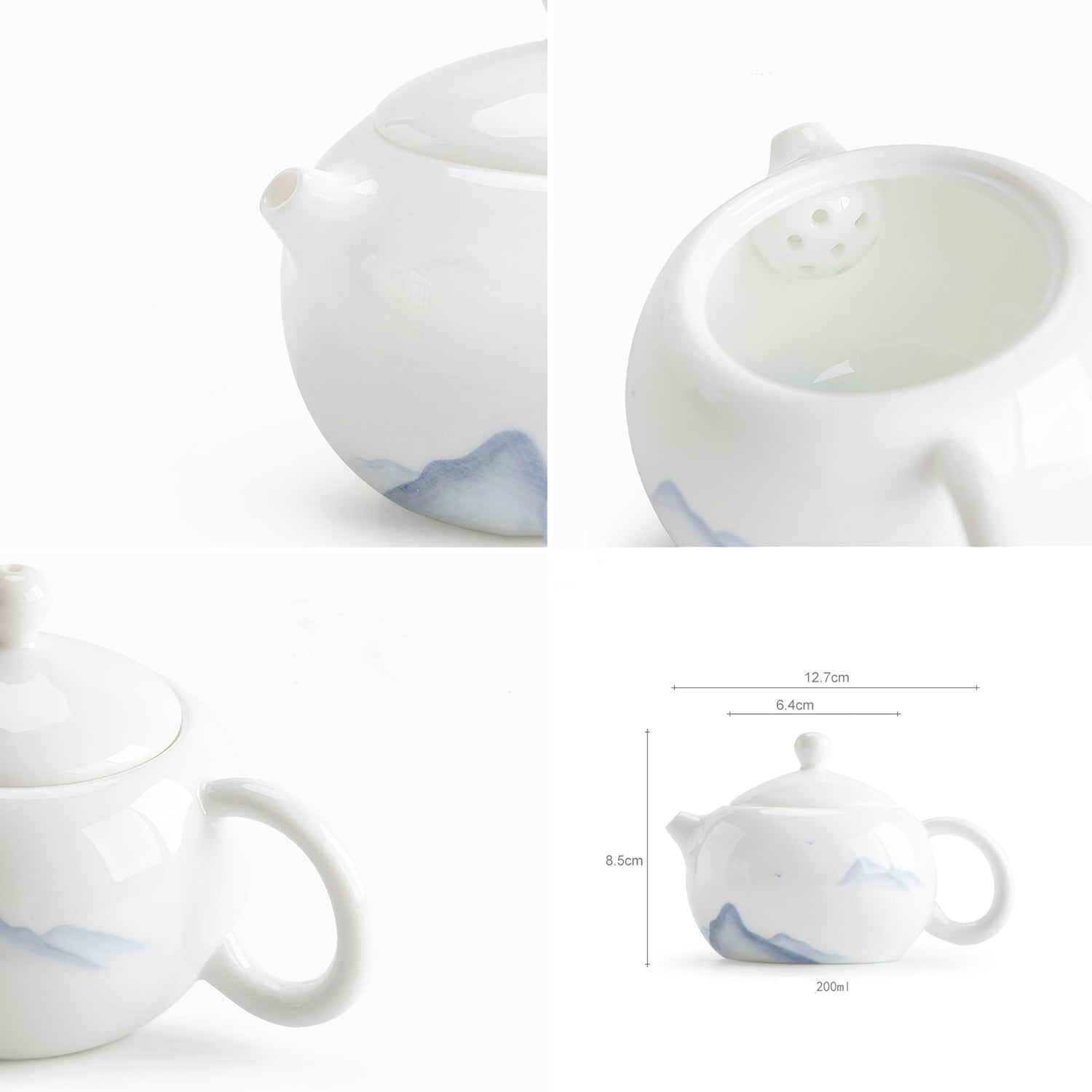 Théière en porcelaine blanche avec motif de montagne