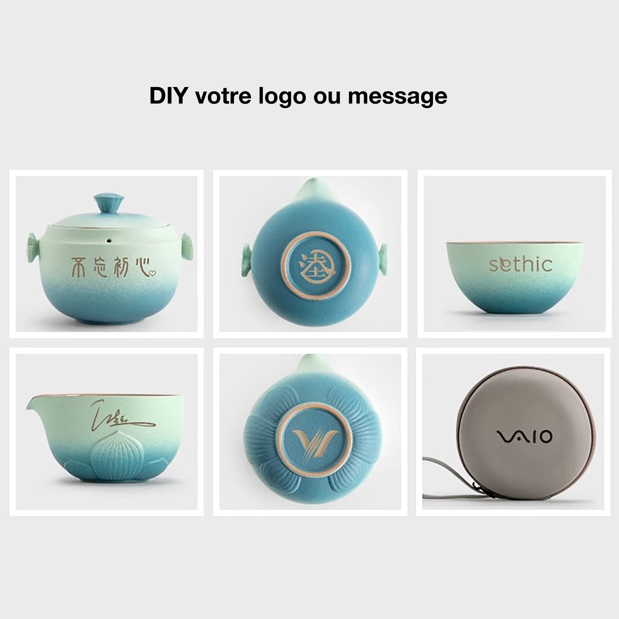 Service à thé de voyage Gongfu personnalisable en céramique