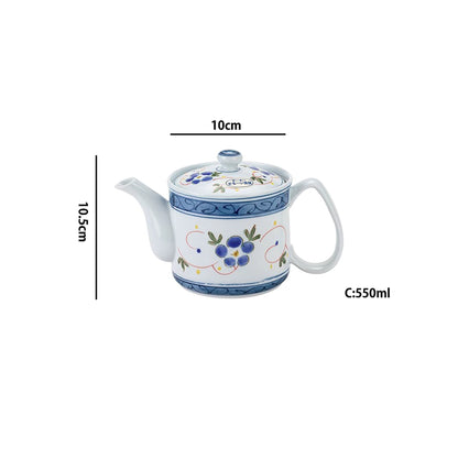 Théière en porcelaine Mino-yaki Issei Tōen décor fleurs bleues