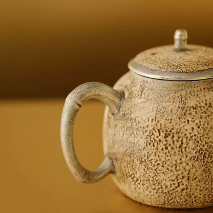 Théière Kohiki effet pierre avec anse forme bambou argentée