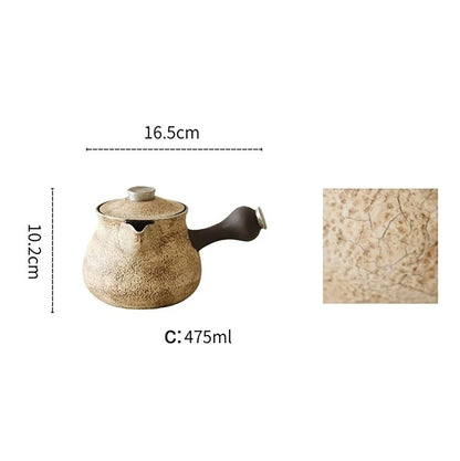 Théière artisanale texture pierre avec poignée latérale