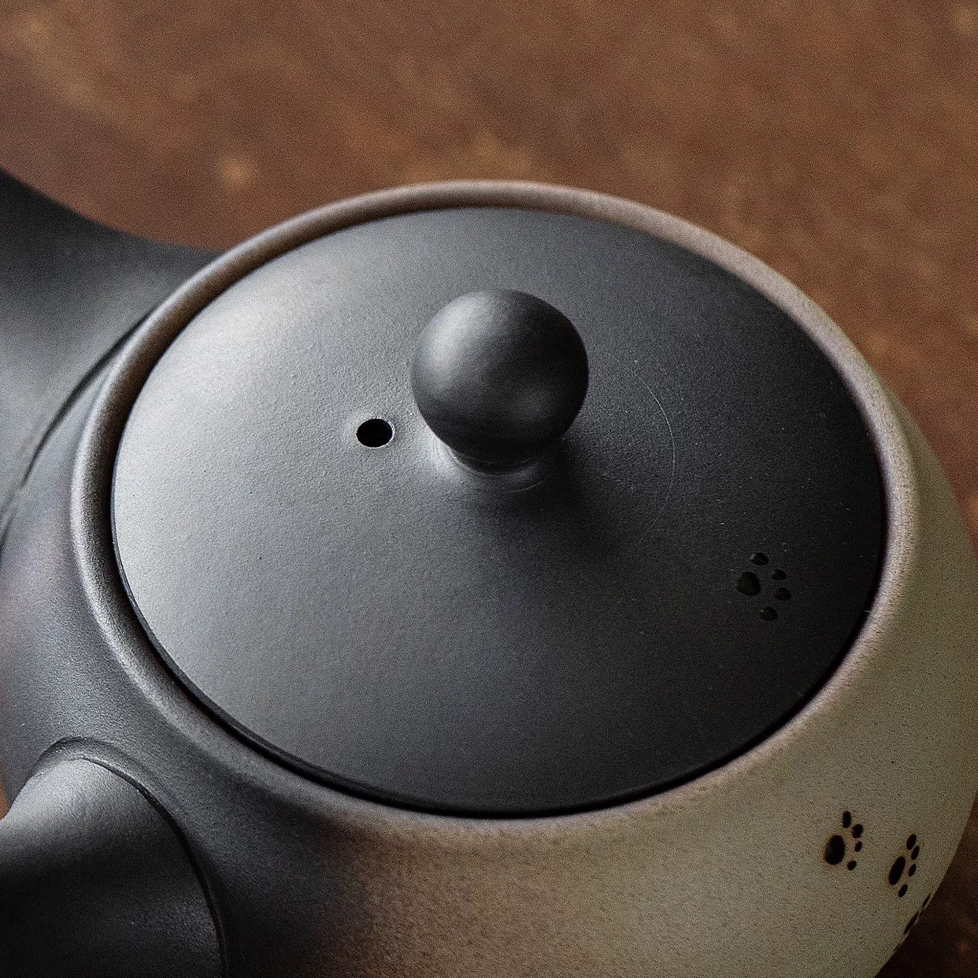 Théière kyusu latérale Tokoname-yaki motif chat noir