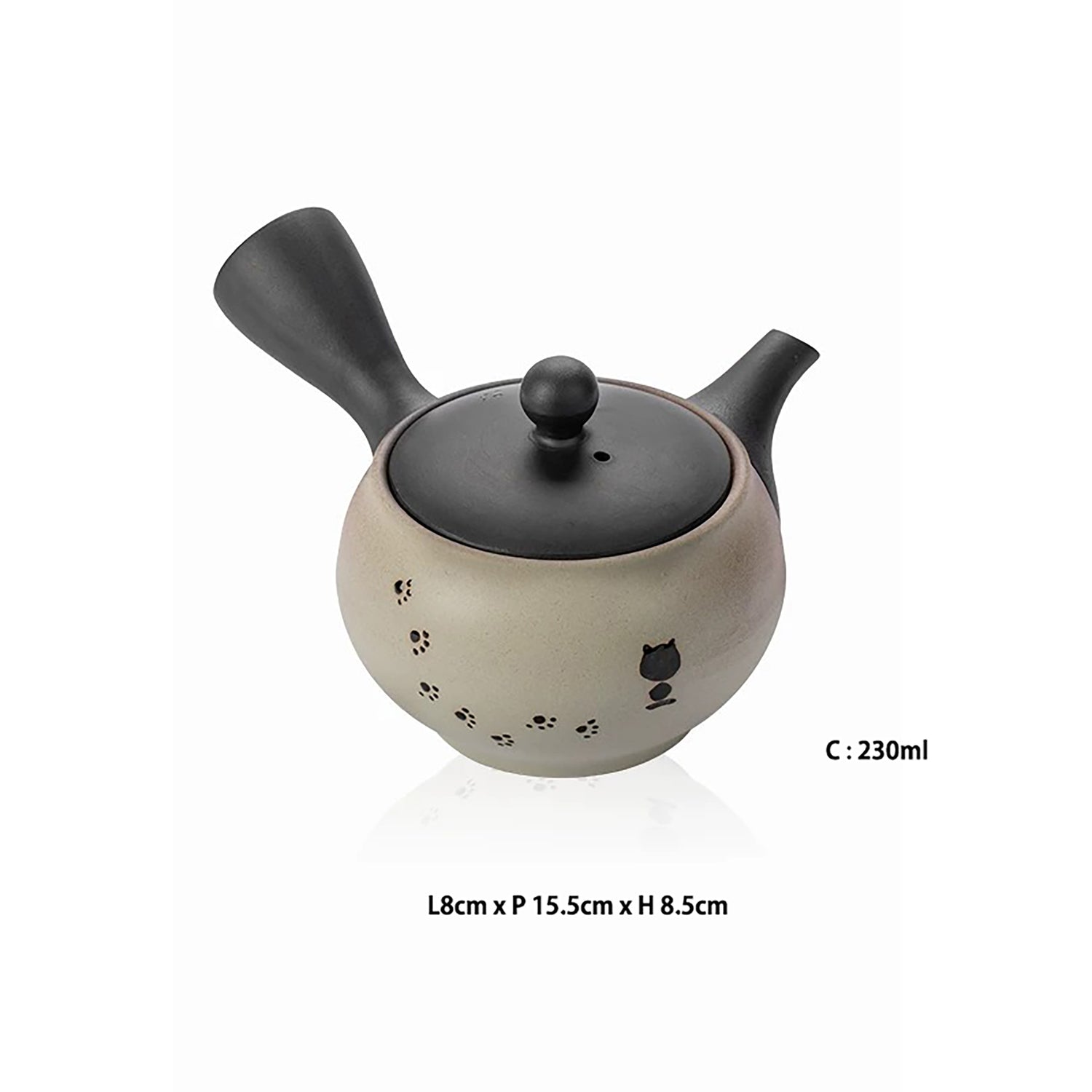 Théière kyusu latérale Tokoname-yaki motif chat noir