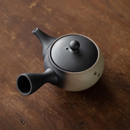 Théière kyusu latérale Tokoname-yaki motif chat noir