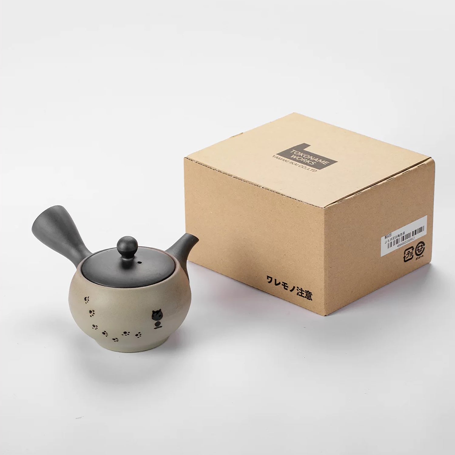 Théière kyusu latérale Tokoname-yaki motif chat noir