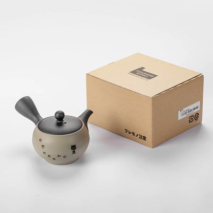 Théière kyusu latérale Tokoname-yaki motif chat noir
