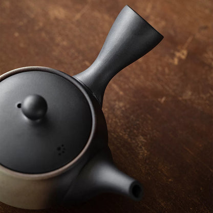 Théière kyusu latérale Tokoname-yaki motif chat noir