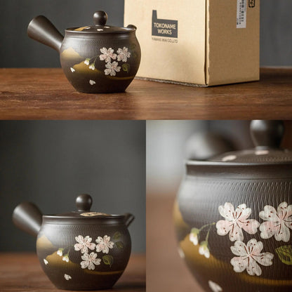 Théière kyusu latérale Tokoname-yaki décor sakura