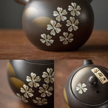 Théière kyusu latérale Tokoname-yaki décor sakura