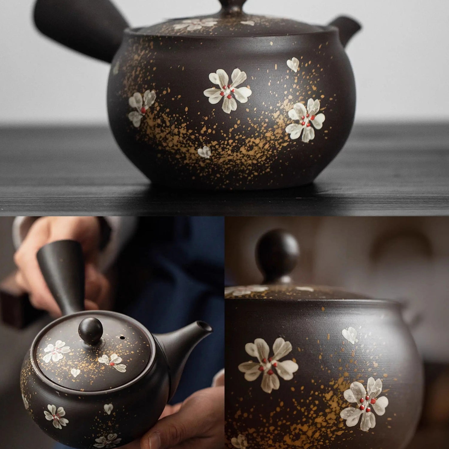 Théière kyusu latérale Tokoname-yaki décor sakura
