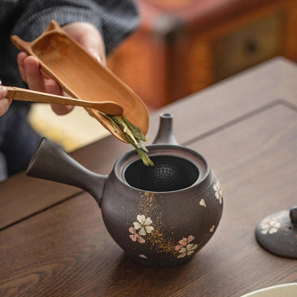 Théière kyusu latérale Tokoname-yaki décor sakura
