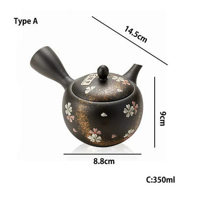Théière kyusu latérale Tokoname-yaki décor sakura