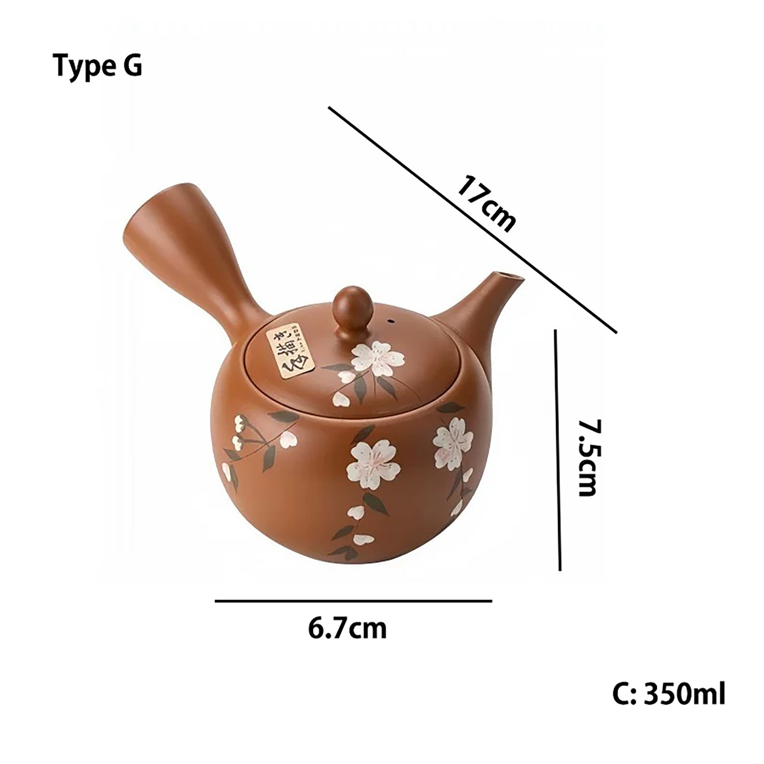 Théière kyusu latérale Tokoname-yaki décor sakura
