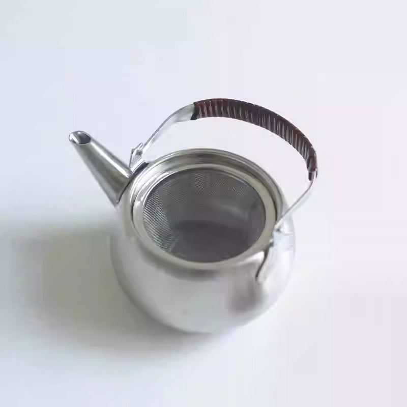 Théière Orient Modern rétro en inox avec anse en rotin