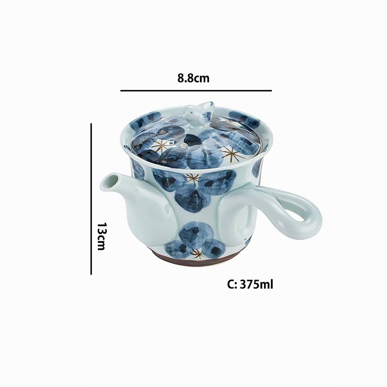 Théière kyusu latérale Mino-yaki “Issei” décor floral bleu