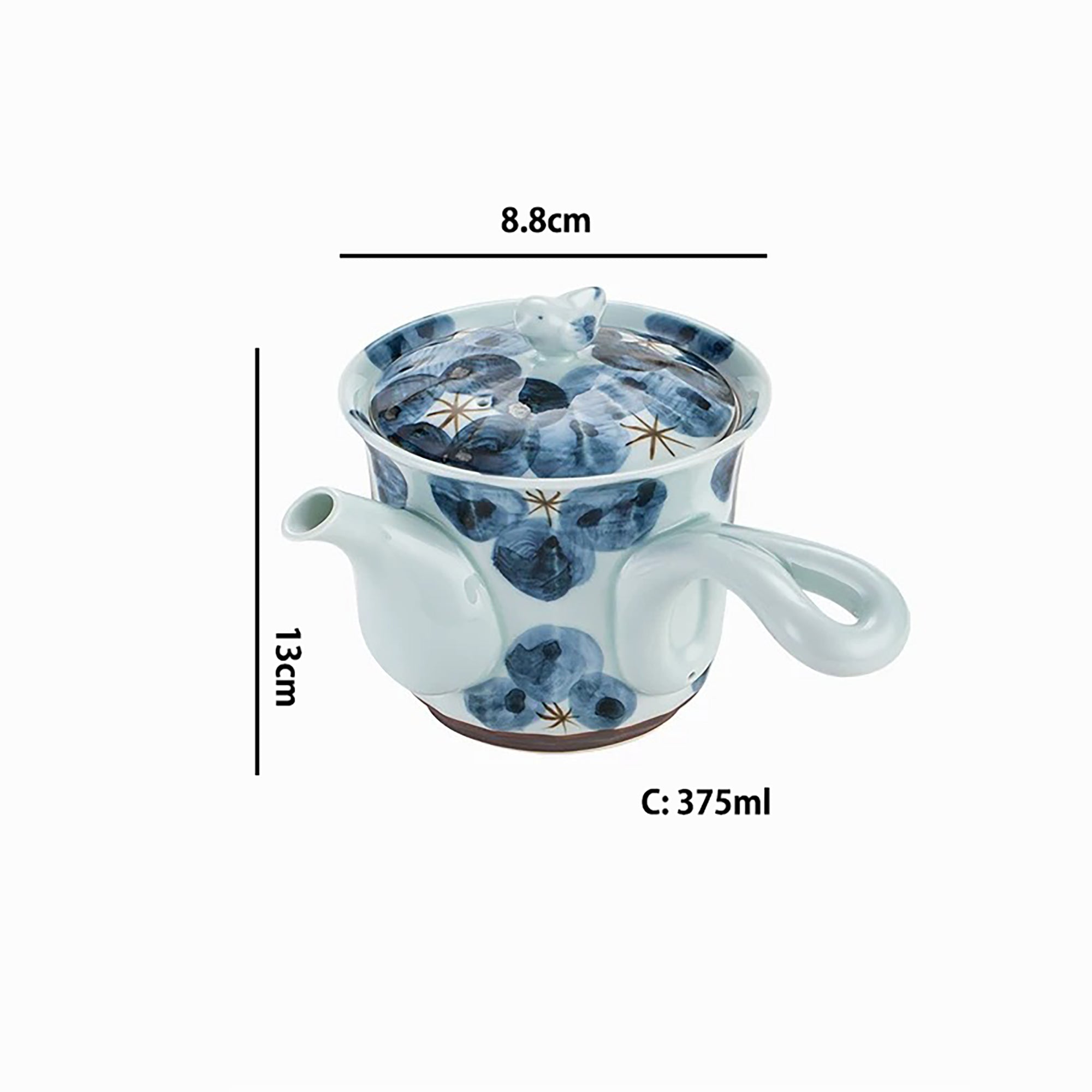 Théière kyusu latérale Mino-yaki “Issei” décor floral bleu