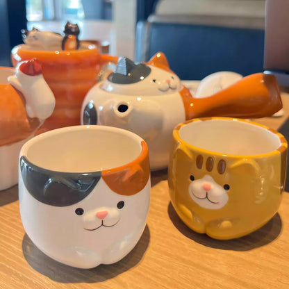 Service à thé en céramique en forme de chat